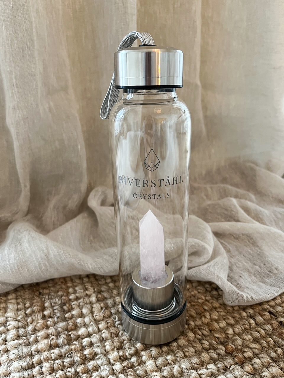 CRYSTAL WATER BOTTLE, ROSE QUARTZ