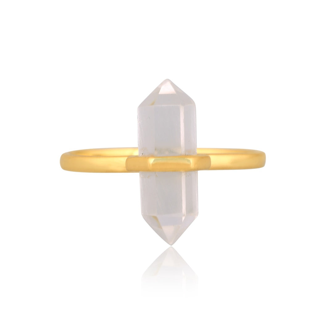 CLEAR QUARTZ PENCIL RING (SILVER)