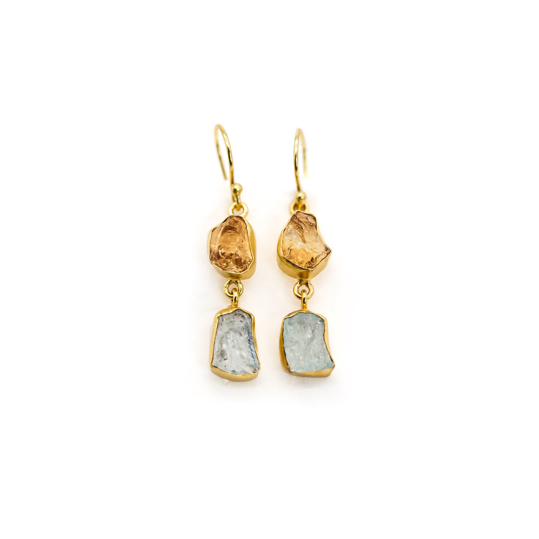 CITRINE AQUAMARINE DUO EARRINGS