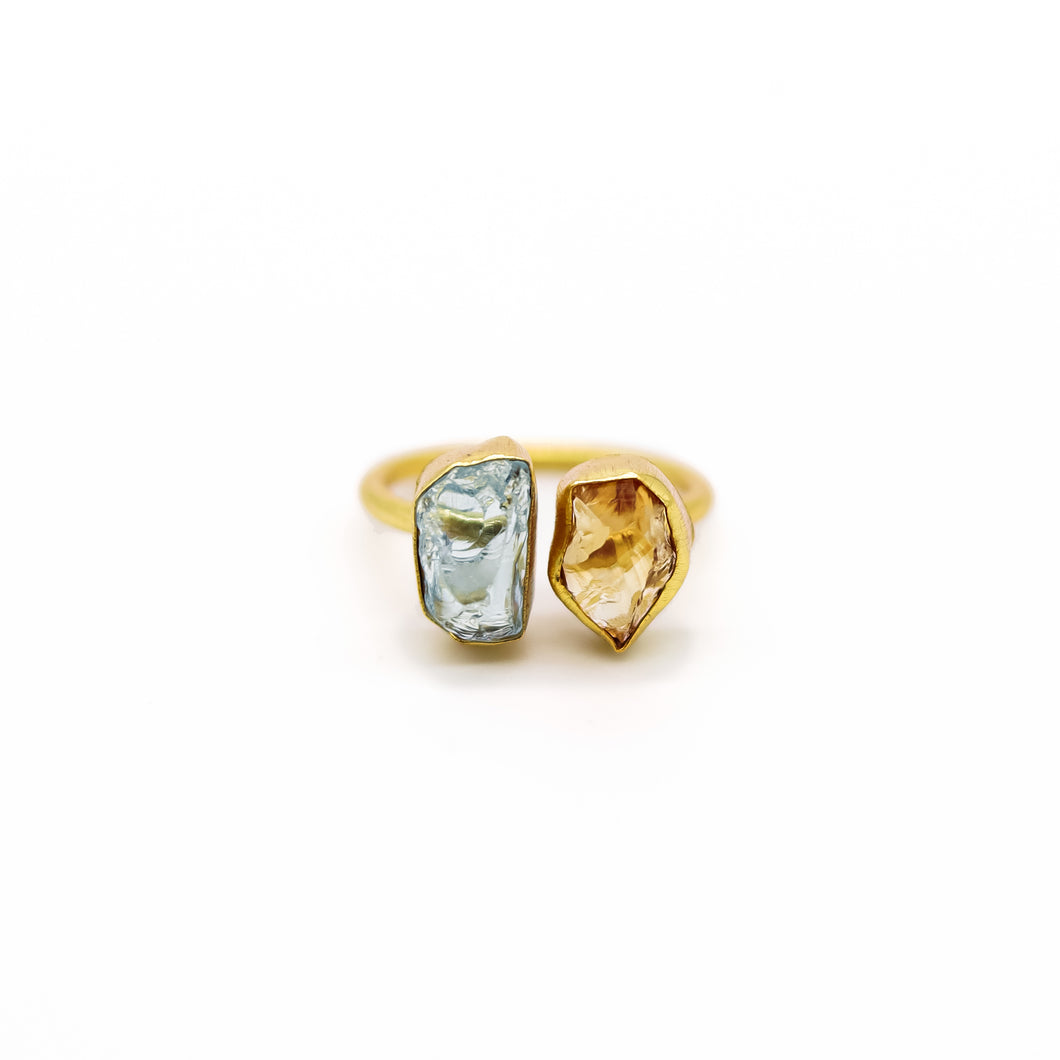 CITRINE AQUAMARINE DUO RING