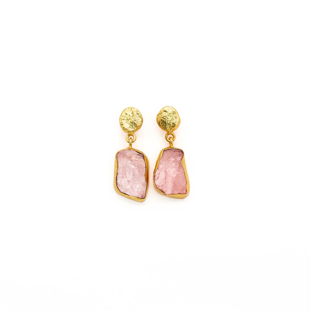 RAW ROSE QUARTZ GOLD DROPS