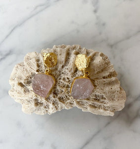 RAW ROSE QUARTZ GOLD DROPS