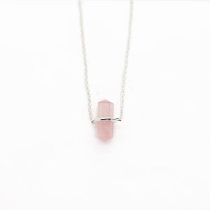 ROSE QUARTZ PENCIL BRACELET (SILVER)