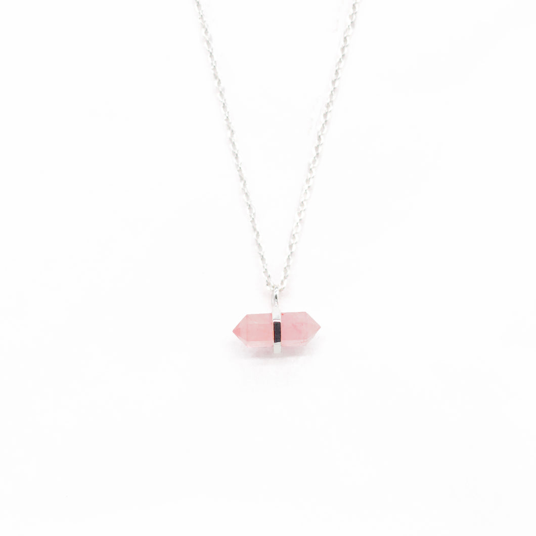 ROSE QUARTZ PENCIL NECKLACE (SILVER)